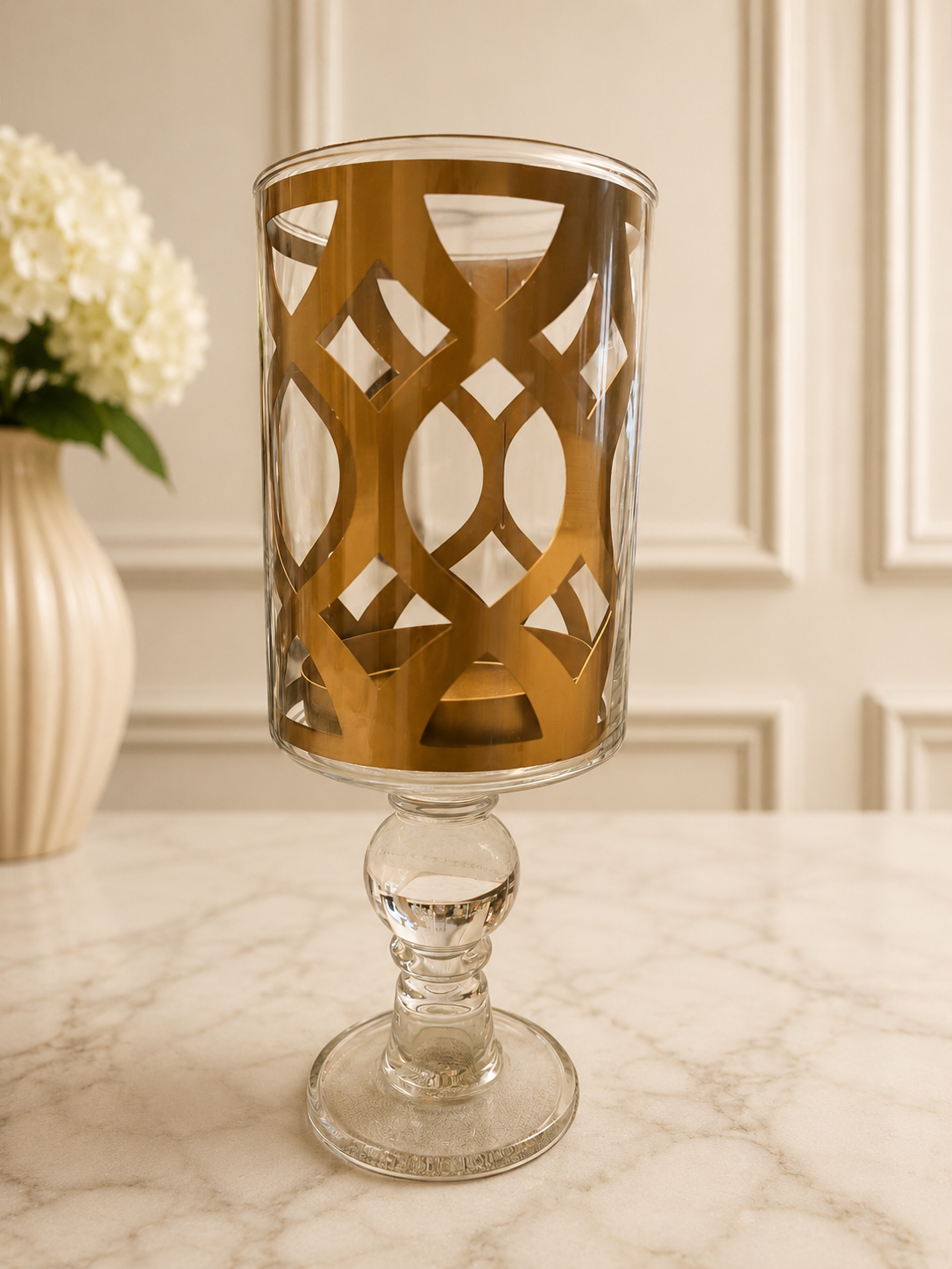 Gold Geometric Glass Hurricane Candle Holder