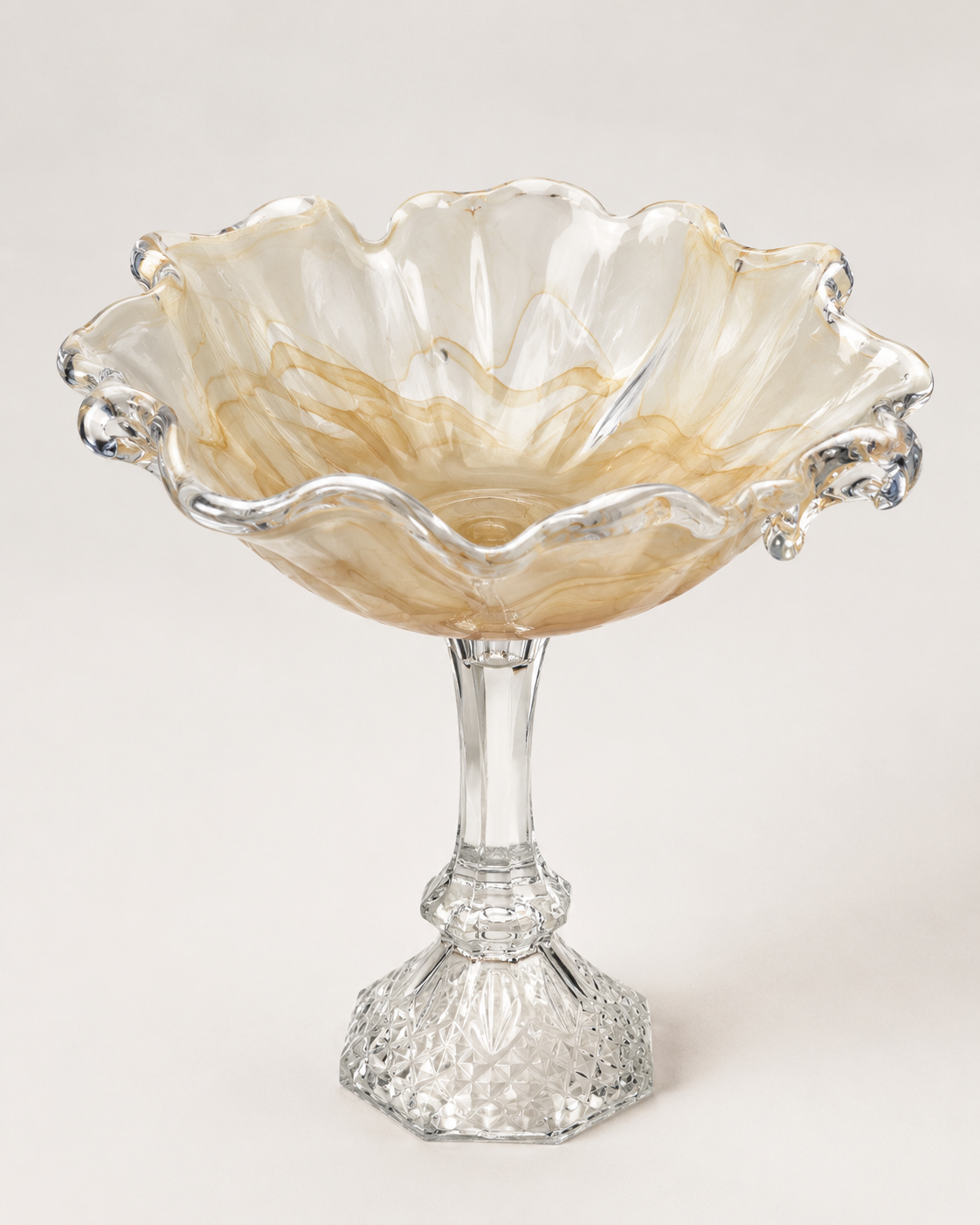 Gold Swirl Glass Pedestal Bowl