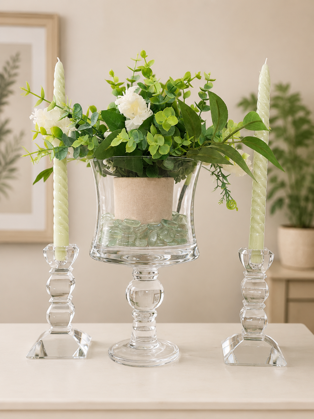 Elegant Greenery Candle Centerpiece Set