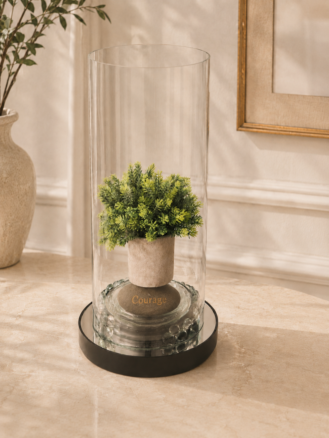 Modern Courage Greenery Glass Centerpiece